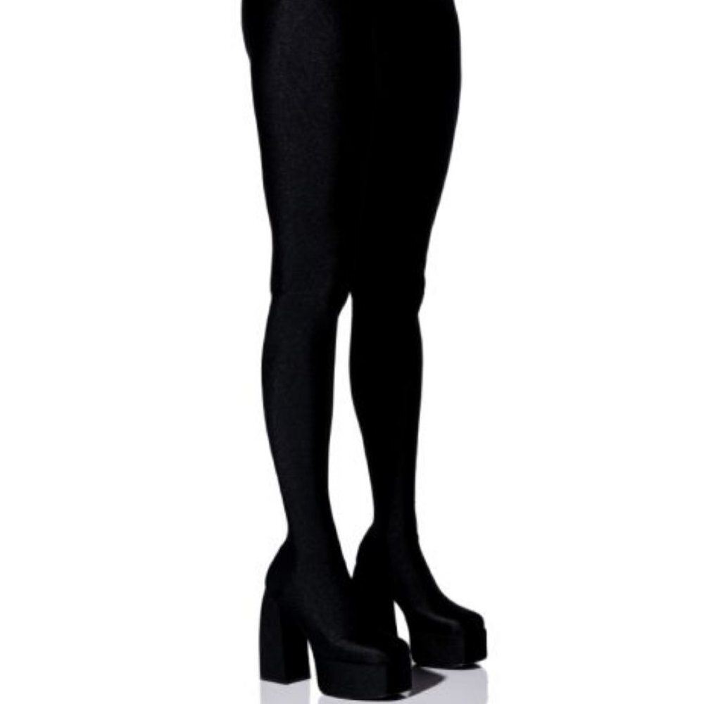 AZALEA WANG " HOLLYWOOD LIMELIGHT"  STRETCH CHUNKY HEEL PANT BOOT (BRAND NEW !!!